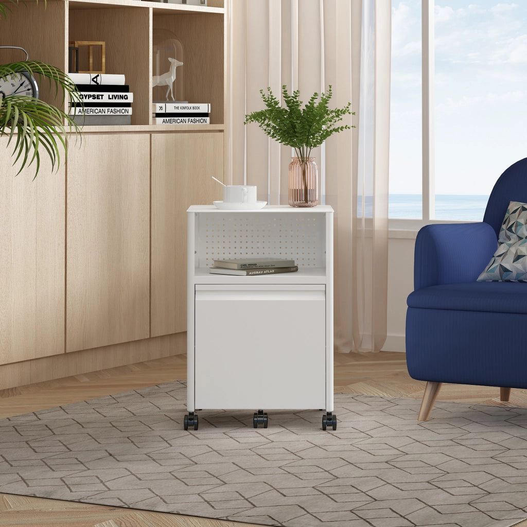 Mobile Contenitore Velvevn con Rotelle Organizzatore da Ufficio in Acciaio 54x40x36 cm - Bianco [en.casa]