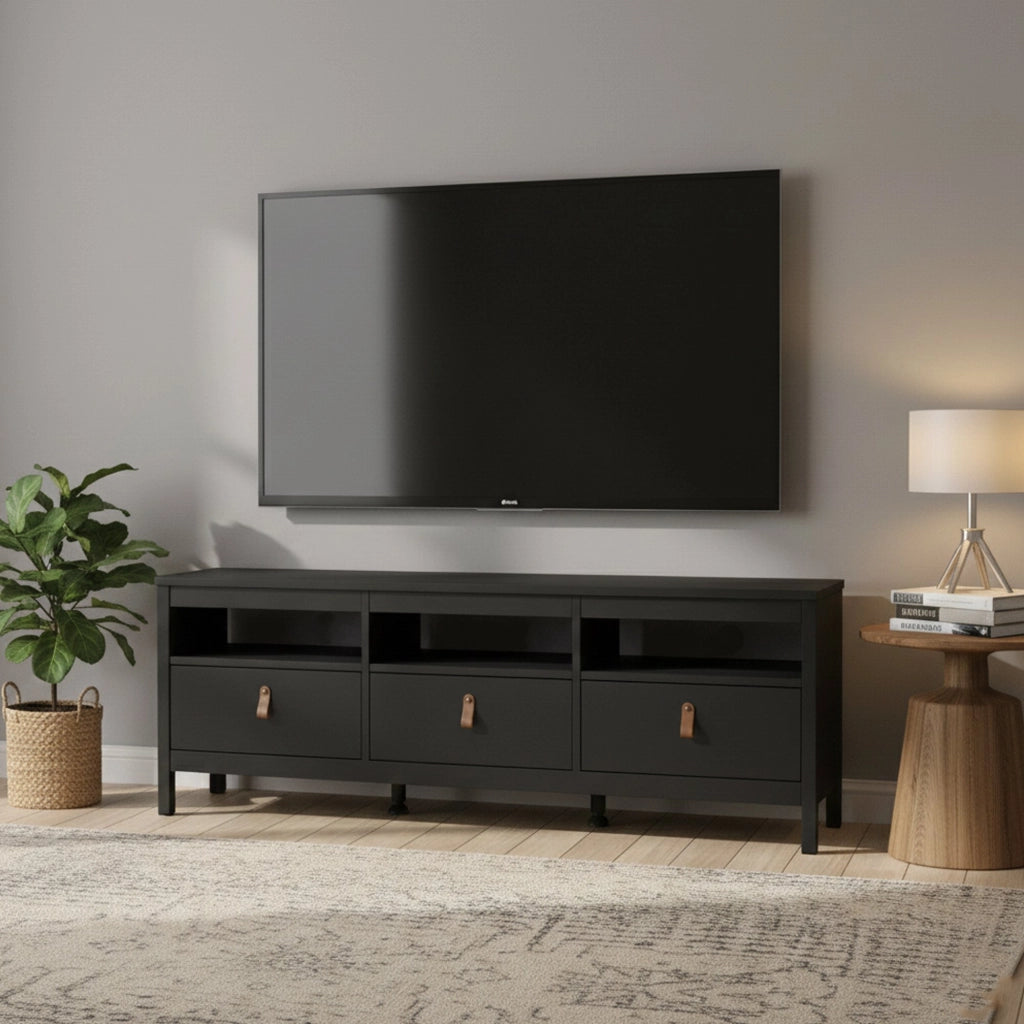 Mobile porta TV Astana, Credenza da soggiorno, Armadio basso per TV, Base parete attrezzata, 151x38 h54 cm, Nero