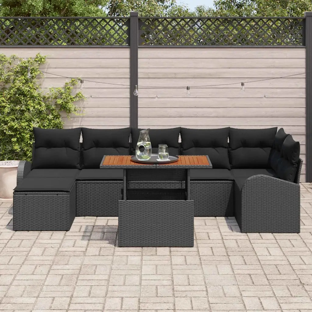 Set Divano da Giardino con archiviazione 8 pcs Nero Poly Rattan