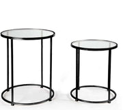 MAURY'S SET 2 TAVOLINI TONDI DA CAFFÈ CON TOP IN VETRO IN METALLO NERO
