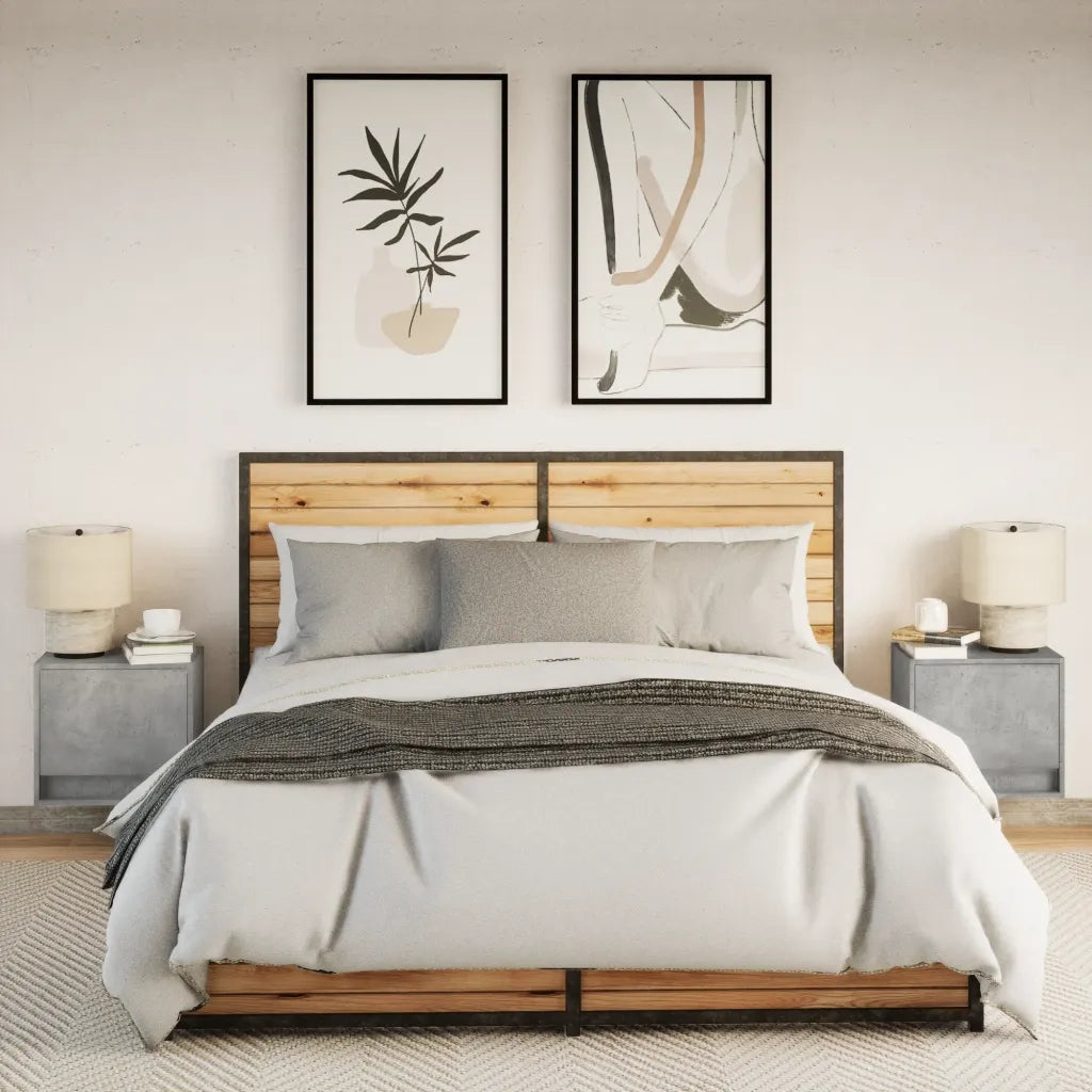 Comodini a Parete con Luci LED 2 pz Grigio Cemento