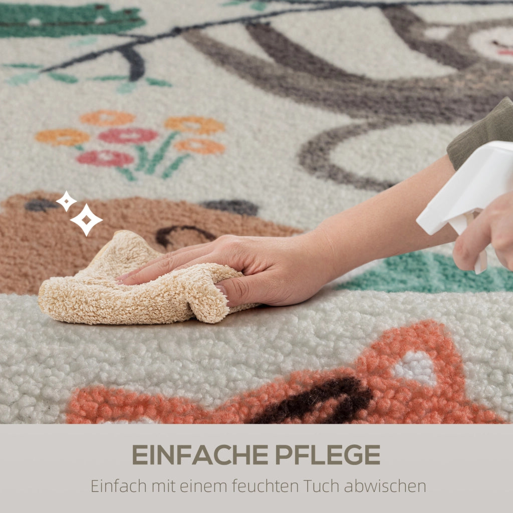 Tappeto in pile con motivo giungla, facile da pulire ¨C zephmum ¨C crema+bianco