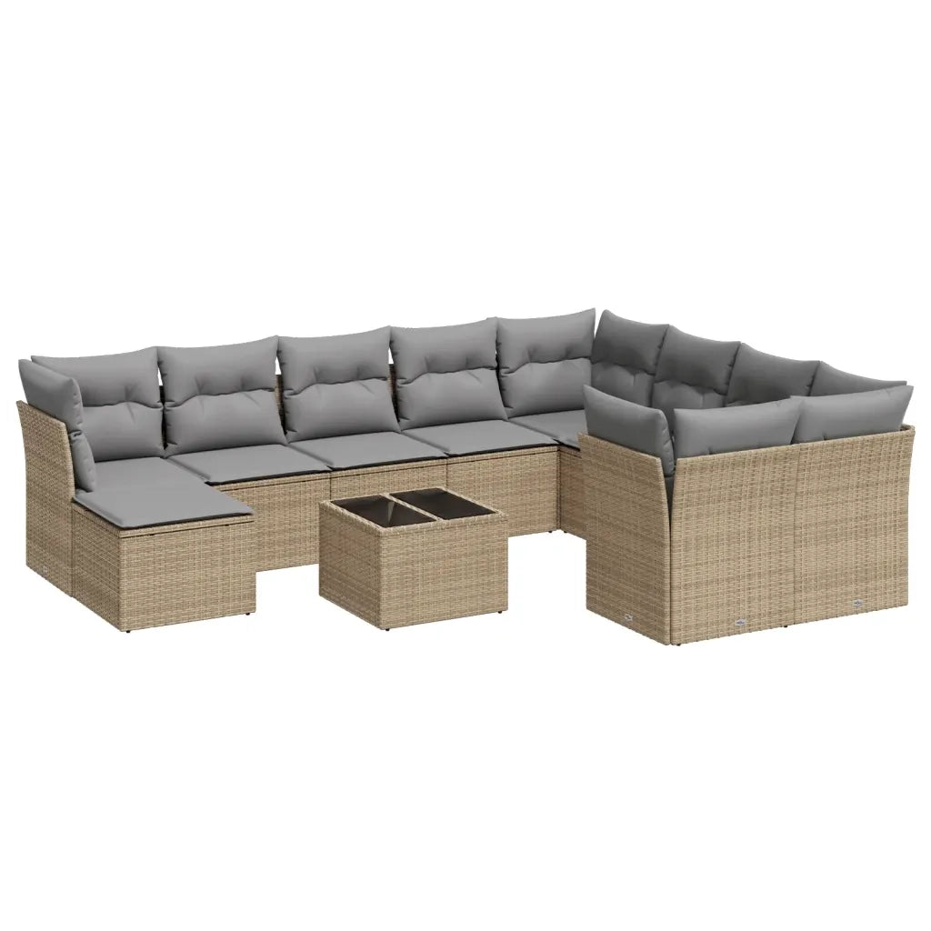Set Divani da Giardino 11 pz con Cuscini Beige in Polyrattan 3218599