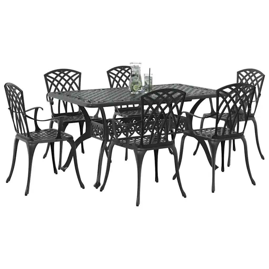 vidaXL Set da Pranzo per Giardino 7 pcs Nero Alluminio