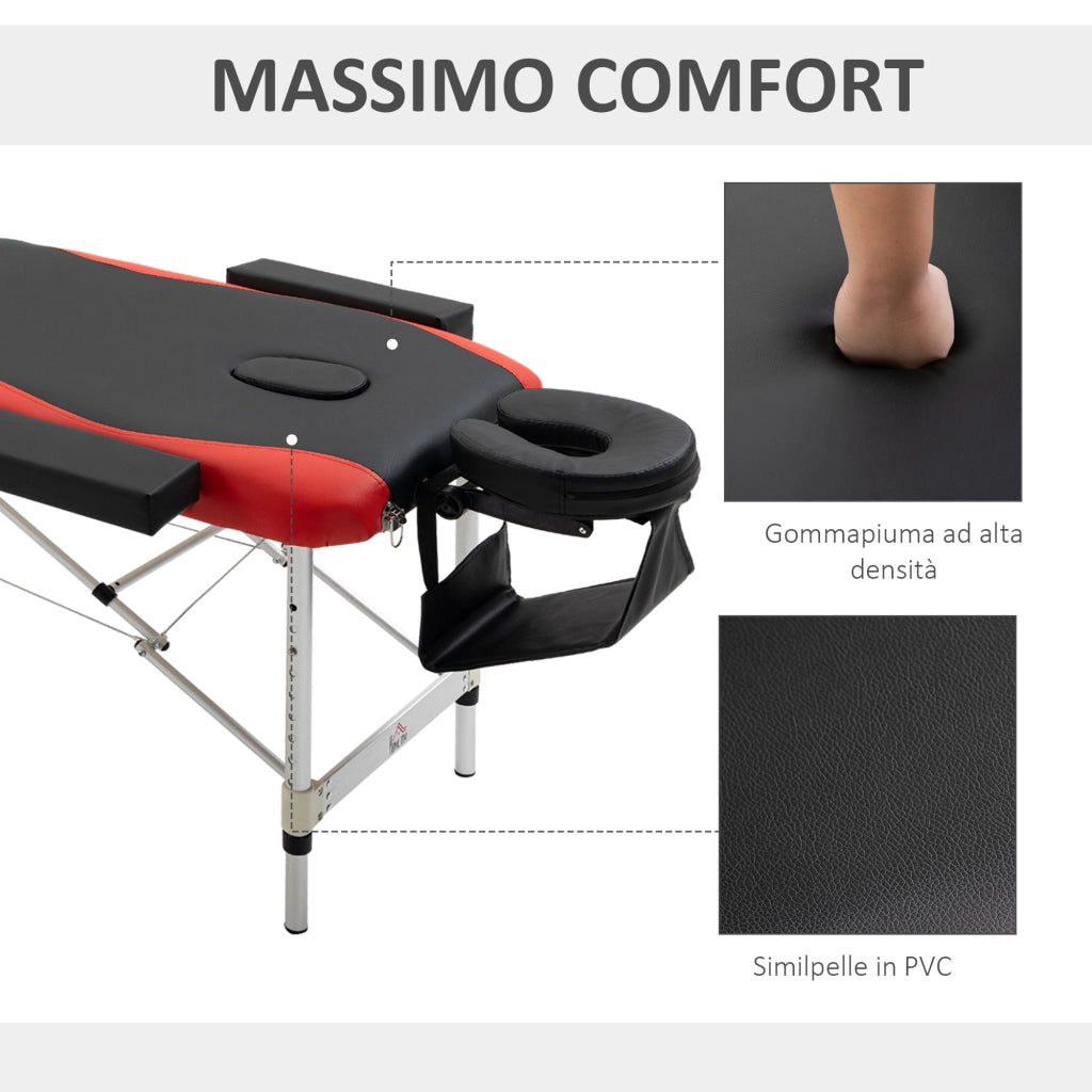 Lettino da Massaggio Pieghevole ¨C Zephmum ¨C Nero e Rosso, Alluminio e Plastica, 215x81x61-84 cm