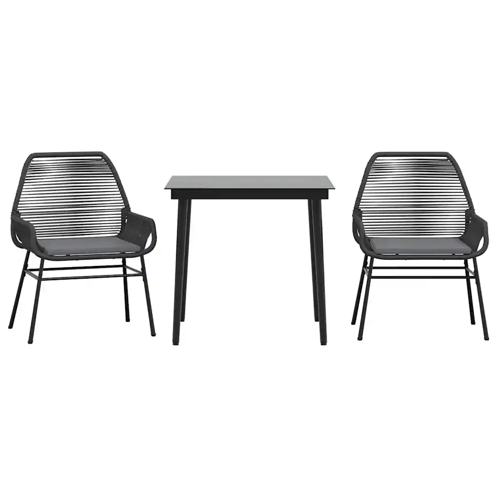 Set da Pranzo da Giardino 3 pz con Cuscini Polyrattan Vetro