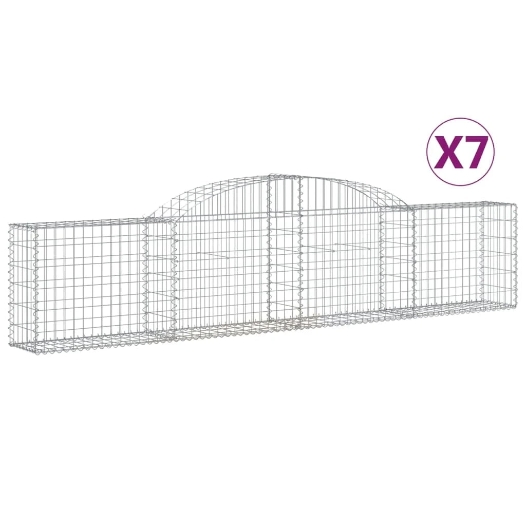 Cestini gabbioni recinzione a gabbia muro di contenimento ad arco 7 pezzi 300 x 30 x 60/80 cm ferro zincato argento 02_0041105
