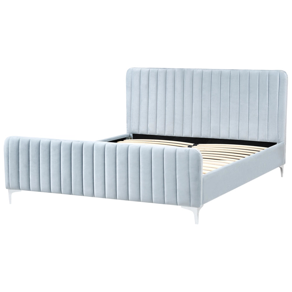 Letto con rete in velluto azzurro 160 x 200 cm testata imbottita gambe moderne in metallo