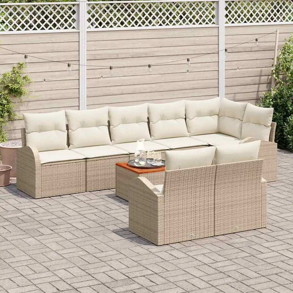 Set Divano da Giardino con cuscino 9 pcs Beige polyrattan 3347596