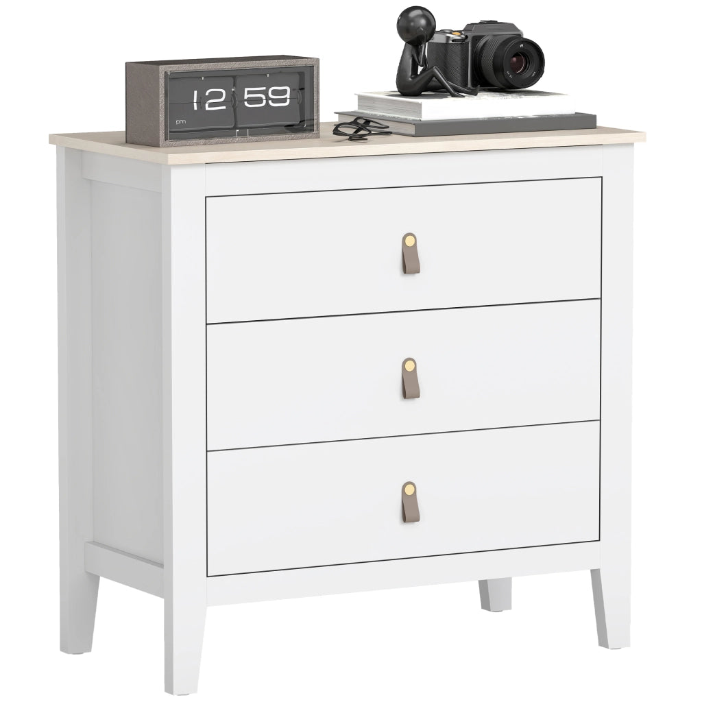 Cassettiera per Camera da Letto a 3 Cassetti 80x40x78,5 cm con Maniglie in Finta Pelle in Legno Bianco