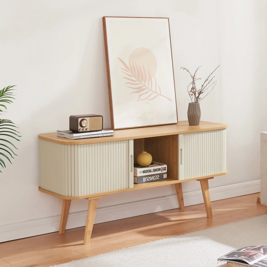 Mobile TV Tysvær 120x40x58 cm - Naturale / Bianco Crema [en.casa]