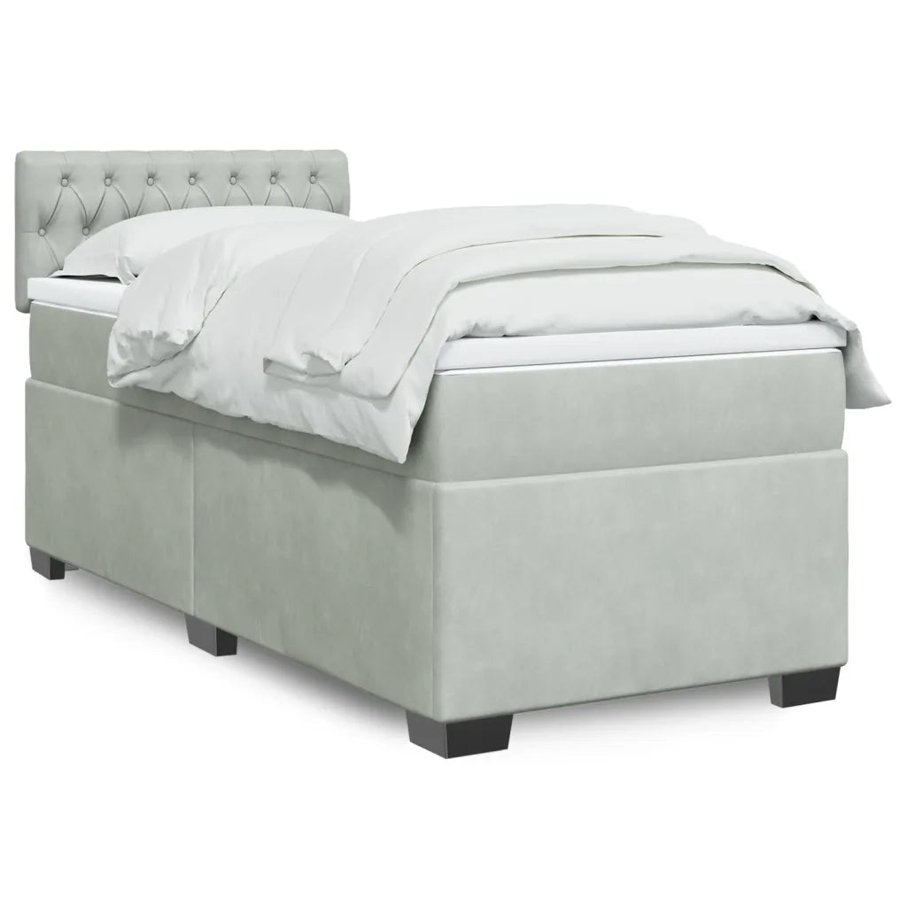 Giroletto a Molle con Materasso Grigio Chiaro 90x190 cm Velluto