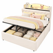 Letto contenitore matrimoniale con USB; USB-C; vani testata e LED 140 × 200 cm; senza materasso