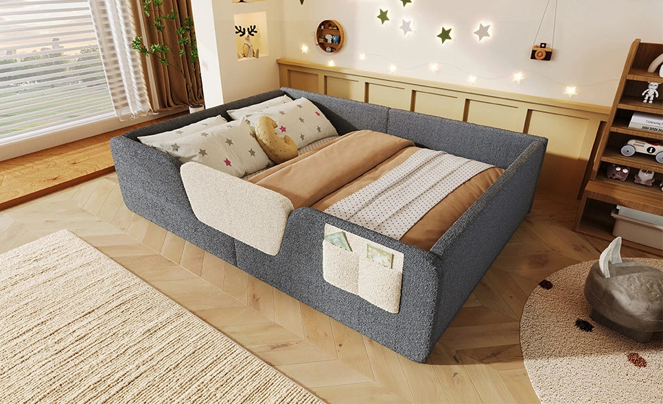 Letto imbottito per bambini 140x190 cm in velluto grigio