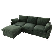 Divano angolare con hocker e 2 cuscini in chenille verde scuro 222.5 × 154.5 × 76.5 cm