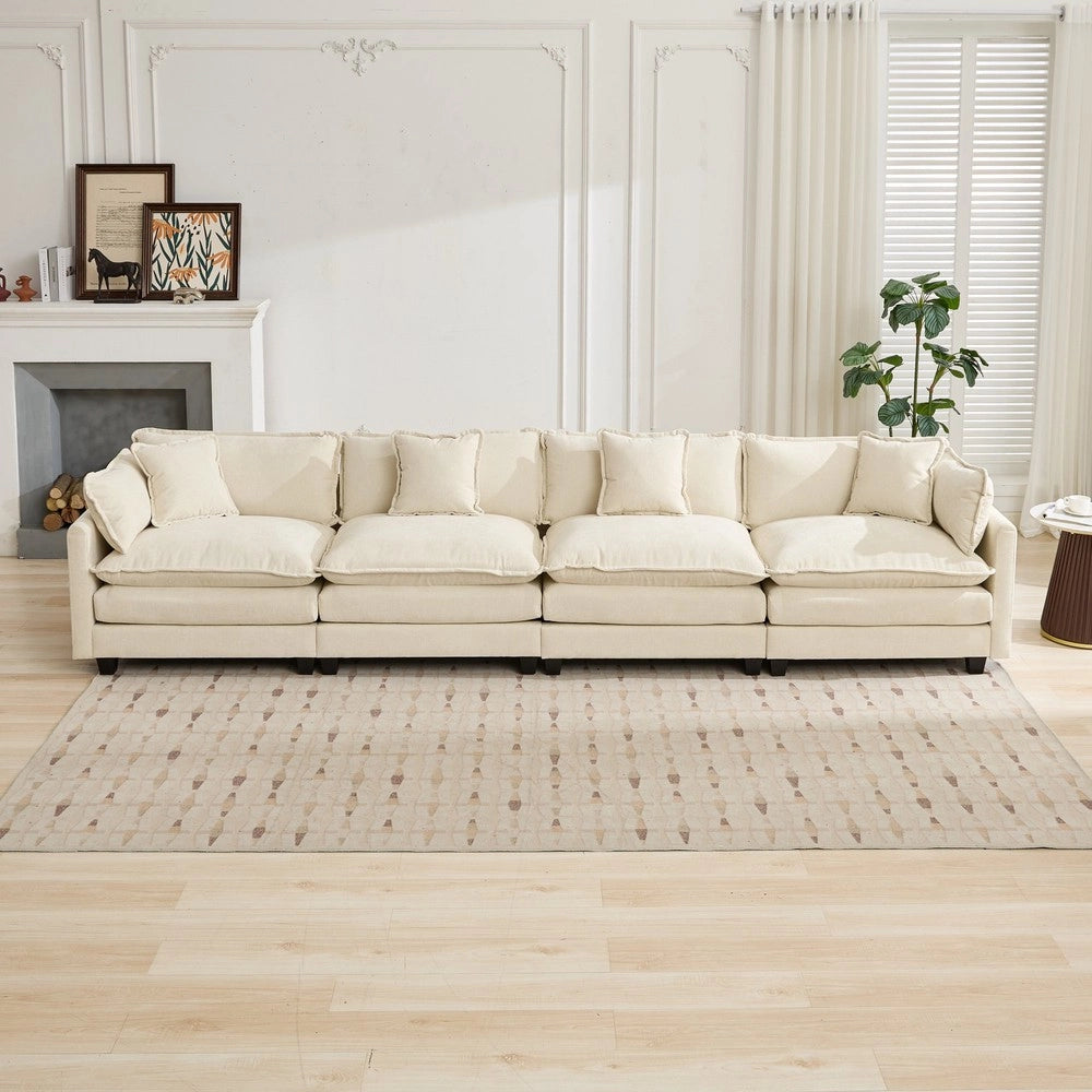 Divano 4 posti ¨C Minimal ¨C Beige tessuto imbottito cuscini