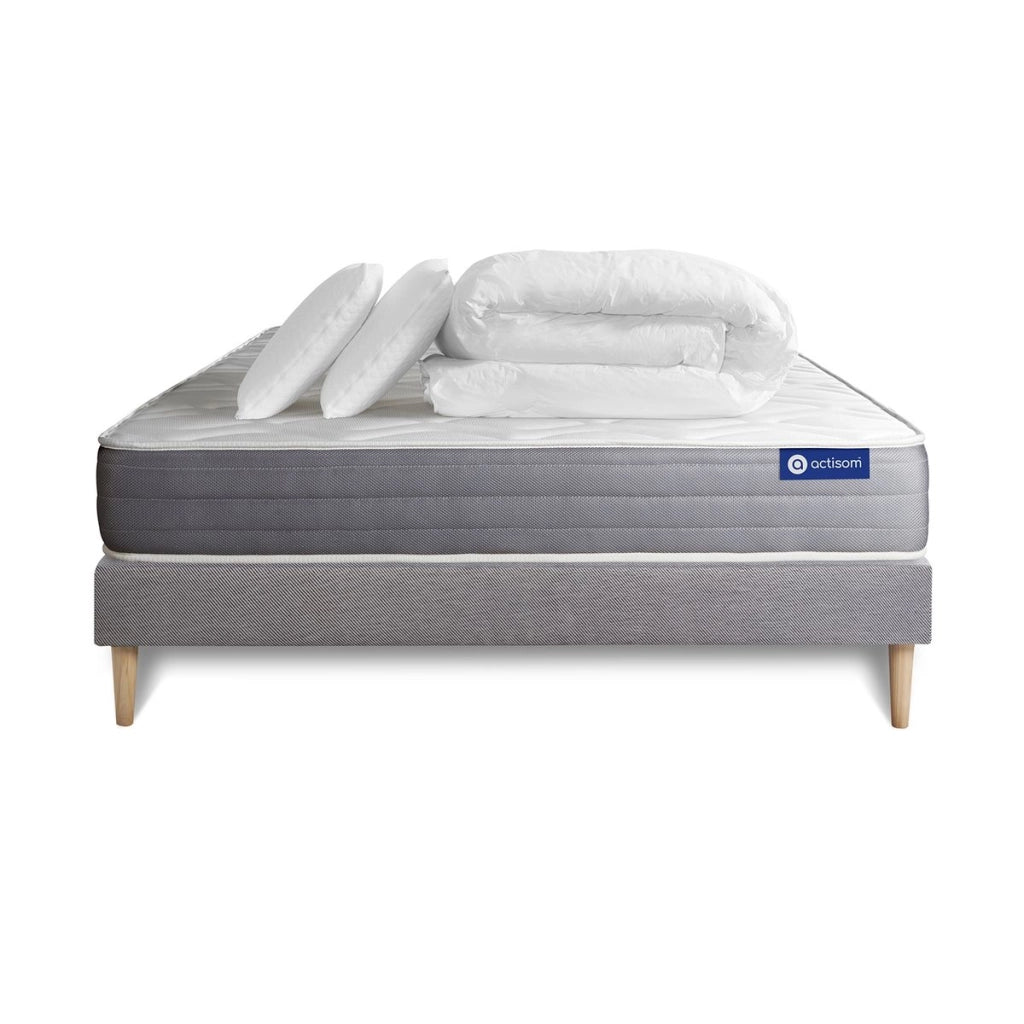 Pacchetto letto completo - Materasso 140x190cm + Box spring con doghe (kit) + 2 cuscini + Piumino - Actilatex Dream