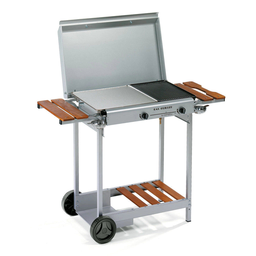 Piastra di Cottura GAS 4043 STAINLESS Ompagrill in Acciaio Inox e Ghisa 70x40 cm Alimentazione a GPL Carrello