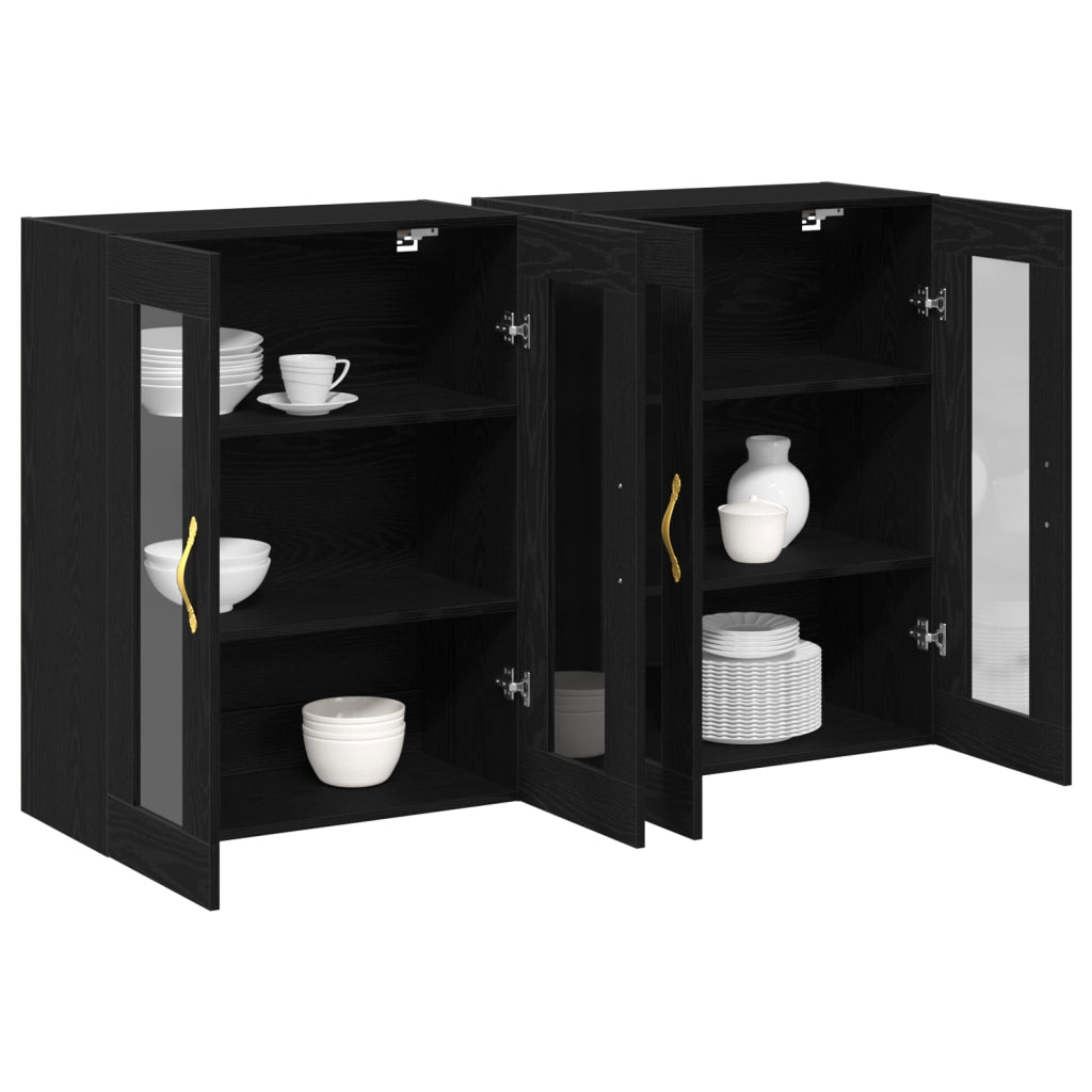 Armadi a Muro 2 pcs Rovere Nero 69,5x34x90 cm Legno Ingegnerizzato