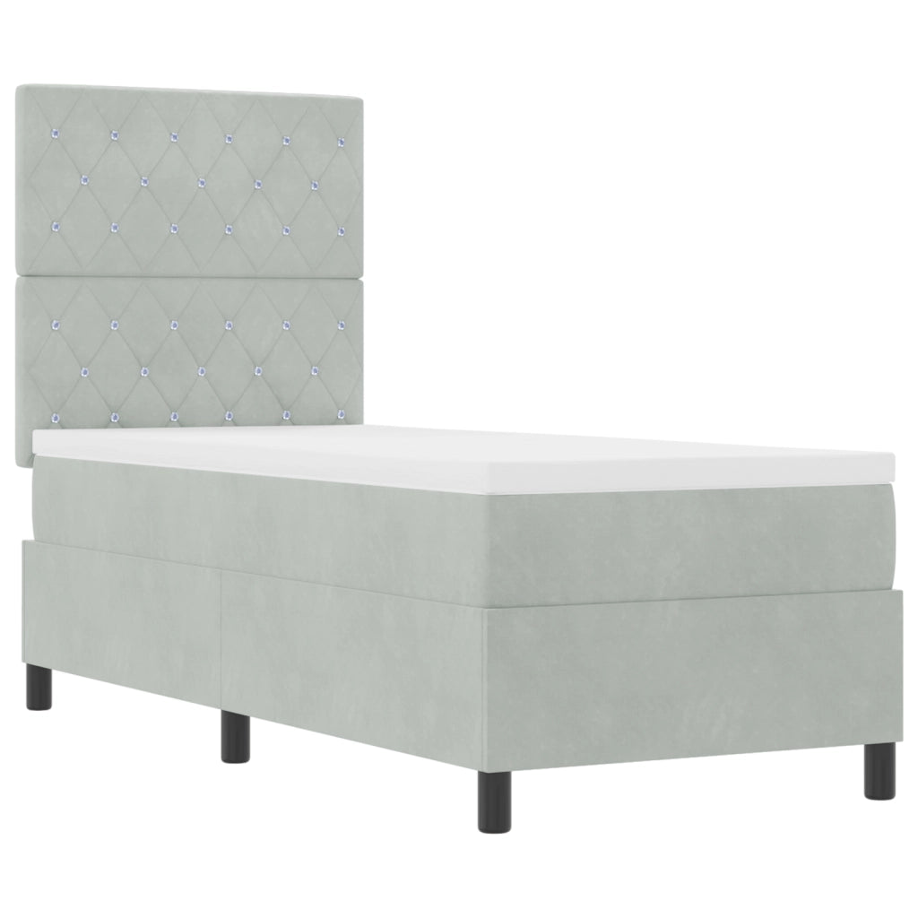 Letto Box Spring con Materasso e Luce LED Grigio Chiaro 80x200 cm Velluto