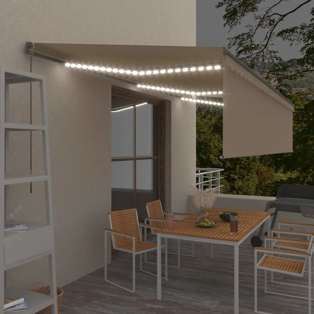 Tenda da Sole Retrattile Manuale con Parasole e LED 6x3 m Crema cod mxl 43796