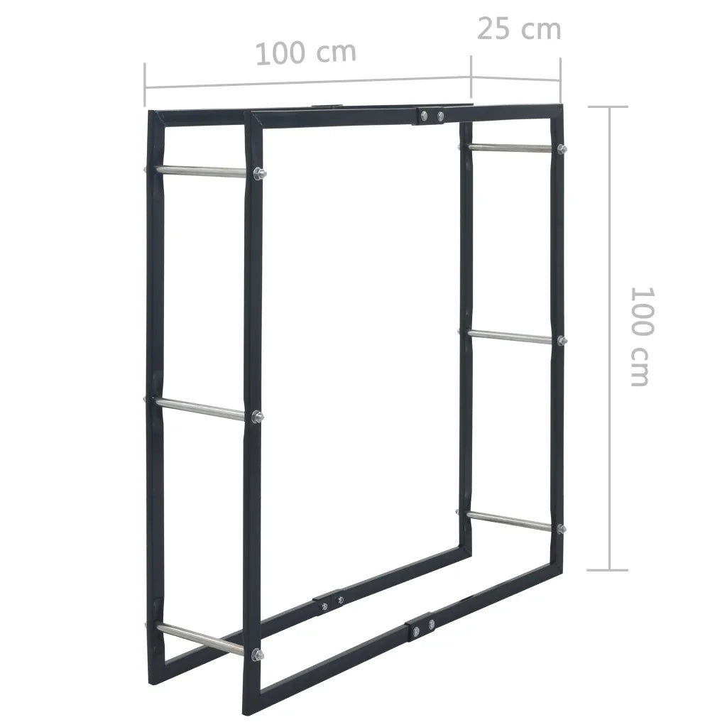 Rastrelliera per Legna da Ardere Nera 100x25x100 cm in Acciaio cod mxl 6347