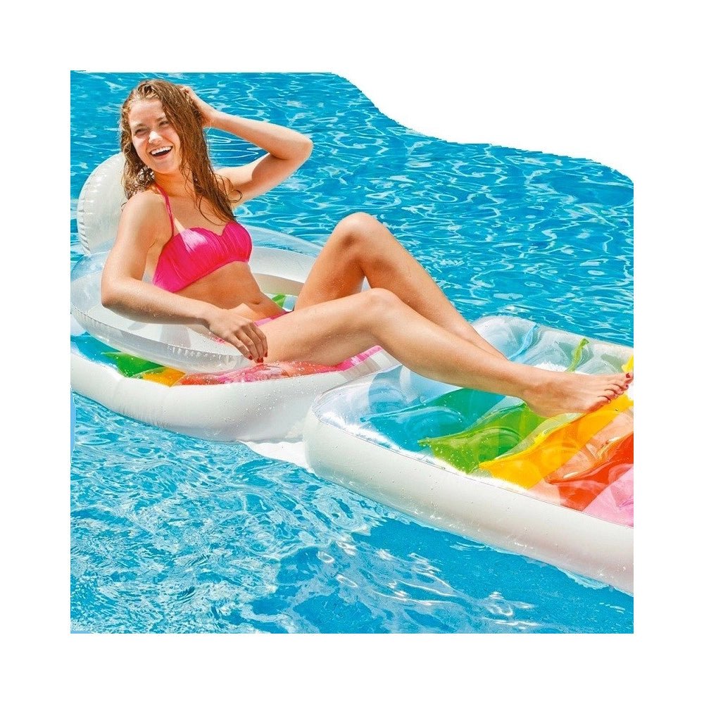 Trade Shop - Materassino Poltrona Gonfiabile 2 In 1 Pieghevole Con Schienale Piscina 198x94cm -