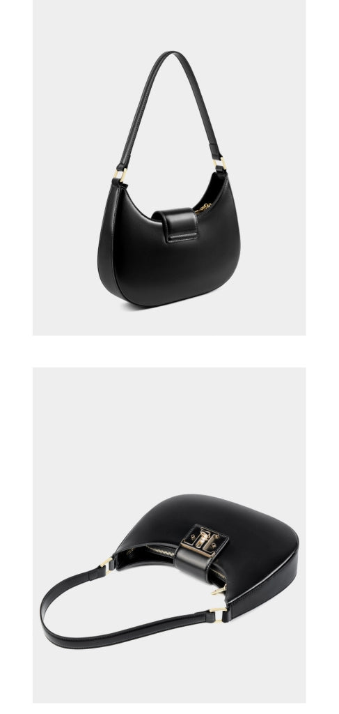 Borsa a tracolla da donna in vera pelle, modello college, colore nero.