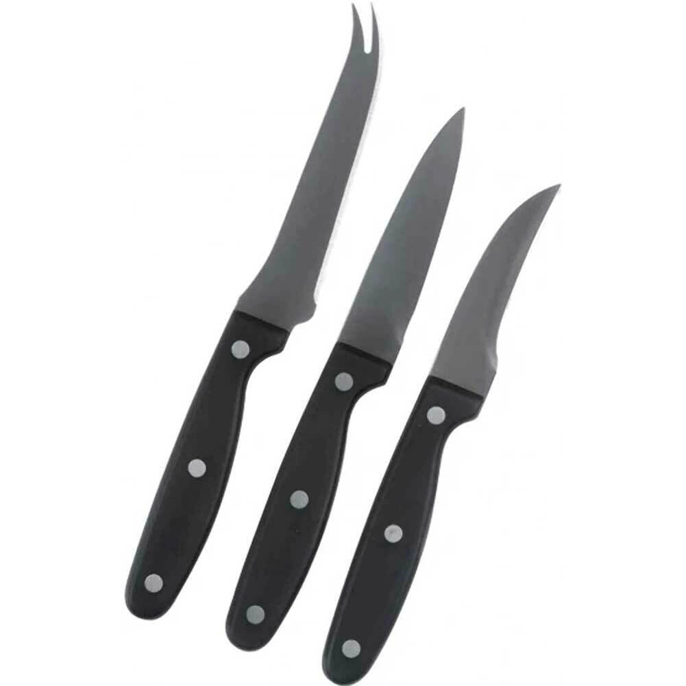 Set 3 Coltelli Cucina Multiuso Carne Bistecca Pesce in Acciaio Inox Nero Alpina