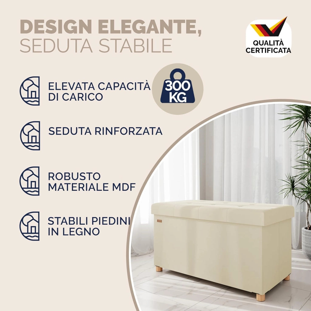 ® Panca Contenitore in Velluto con Piedini Cassapanca 76 cm Carico Max 300kg Pouf Baule Portaoggetti Soggiorno Camera da Letto Corridoio