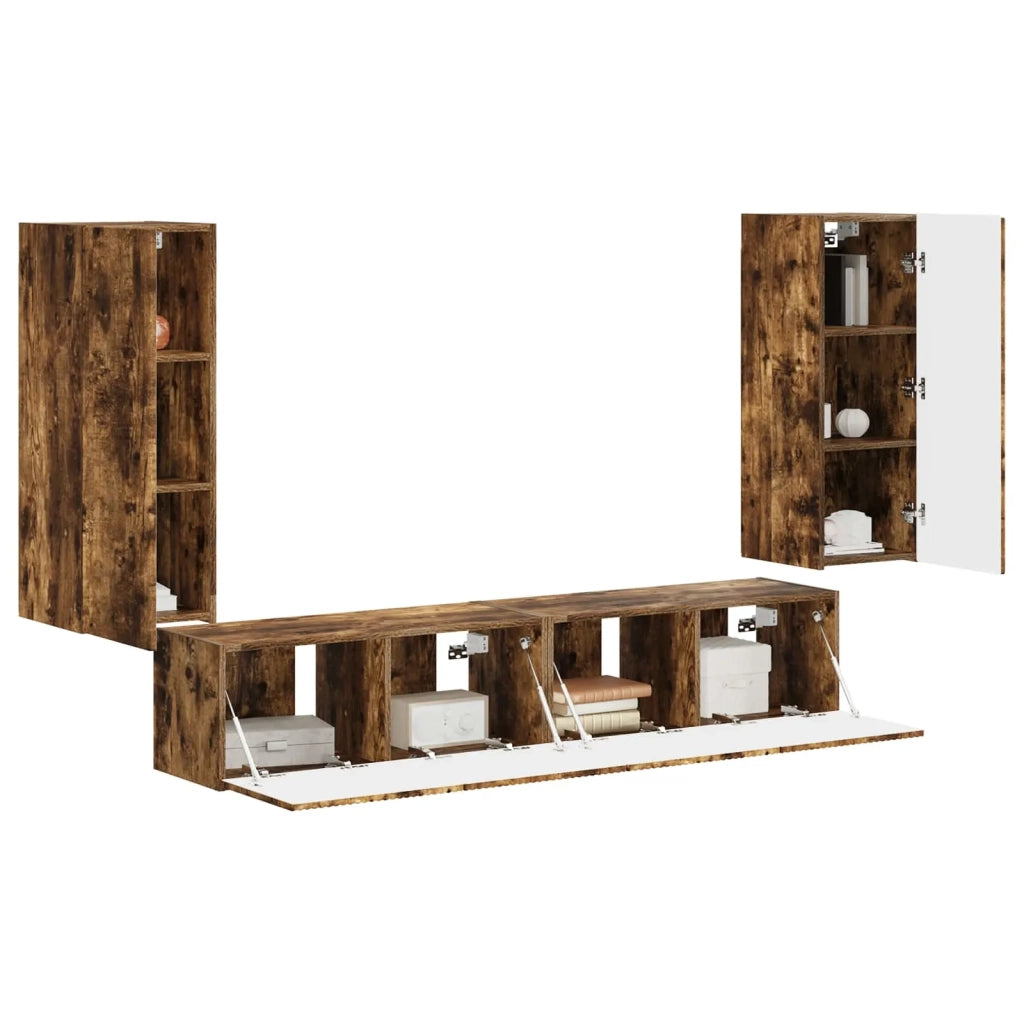Set di Mobiletto da TV a Parete 4 pcs Rovere fumé 3408921