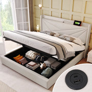 Letto matrimoniale 160x200 beige con contenitore, USB e Type-C