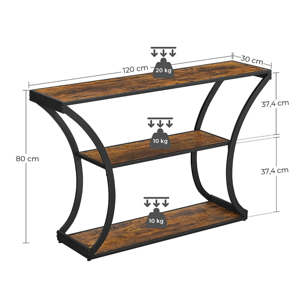 Tavolo consolle tavolo da ingresso gambe curve piano allungato per soggiorno corridoio camera da letto stile industriale 120 cm marrone rustico e nero 12_0002973