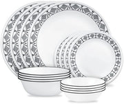 Servizio da tavola Corelle Cusco 16 pezzi, 8 piatti, 8 ciotole, resistente agli urti e alle cadute, piatti e ciotole per il pranzo, piatti Corelle, bianchi