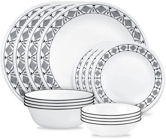 Servizio da tavola Corelle Cusco 16 pezzi, 8 piatti, 8 ciotole, resistente agli urti e alle cadute, piatti e ciotole per il pranzo, piatti Corelle, bianchi