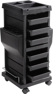 Carrello da lavoro 7 livelli su ruote - 6 contenitori rimovibili e supporto attrezzi - 65 kg di capacità di carico - carrello da salotto rotante - deposito per capelli - nero
