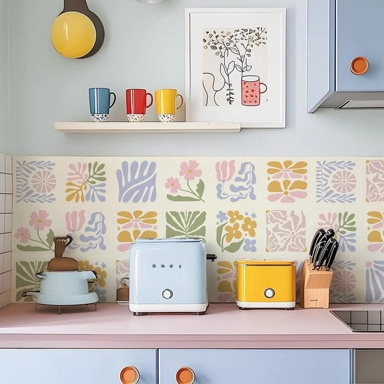 Kit di adesivi per parete in vinile, 25 pezzi, autoadesivi, impermeabili, per cucina/bagno, con motivi caratteristici, formato 20 cm, piastrelle per parete.
