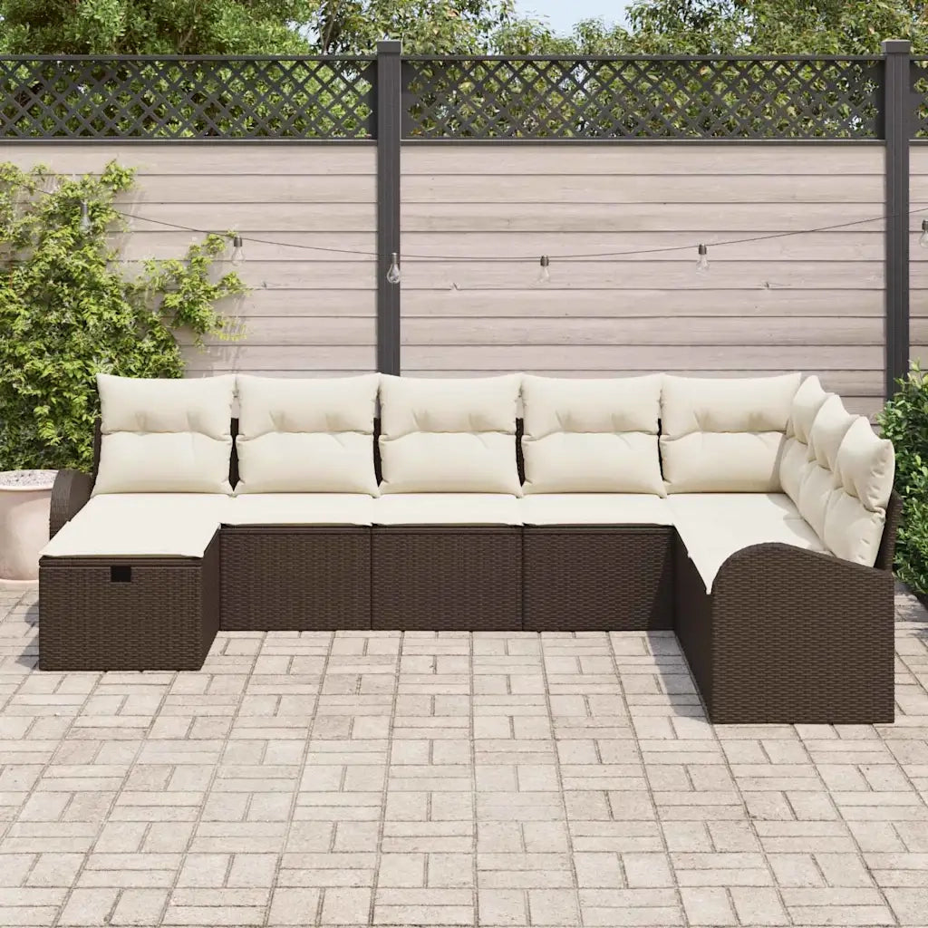 Set Divano da Giardino con cuscino 8 pcs Marrone Poly Rattan