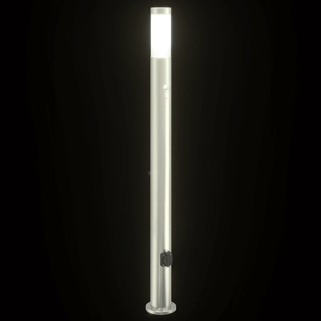 Lampada a paletto con sensore e presa 110 cm Acciaio Inox IP44 4006021