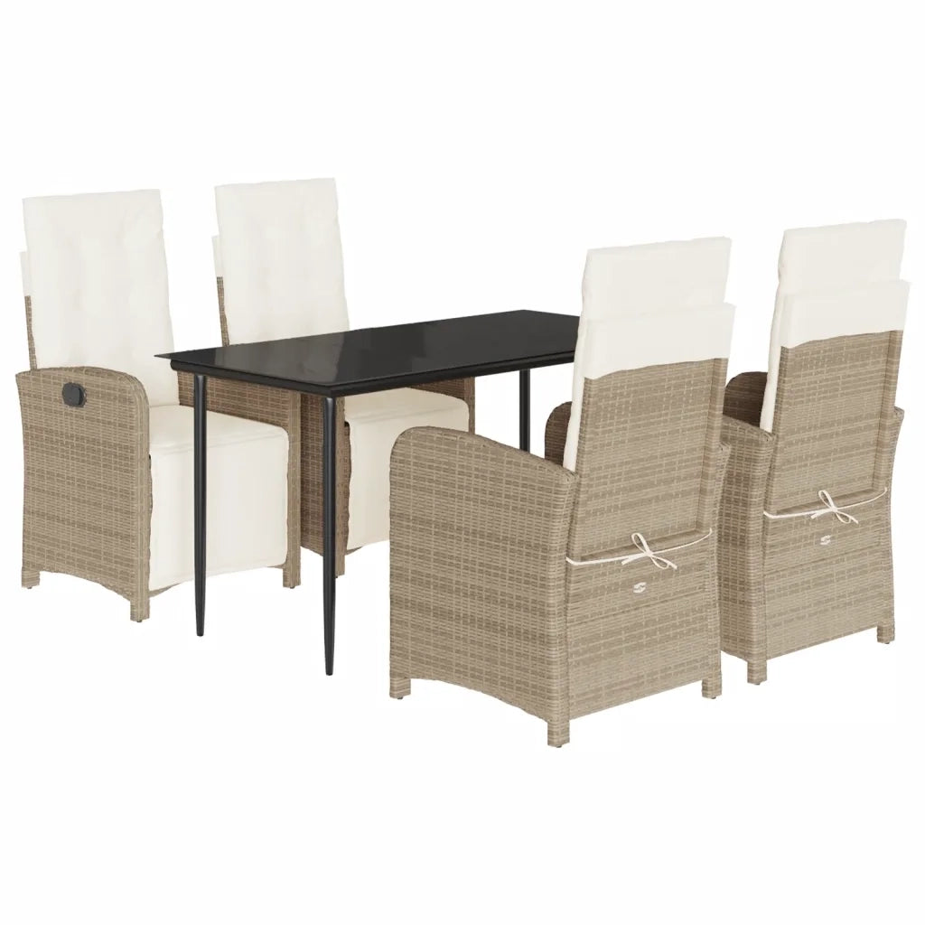 Set da Pranzo da Giardino 5 pz con Cuscini Beige in Polyrattancod mxl 92131