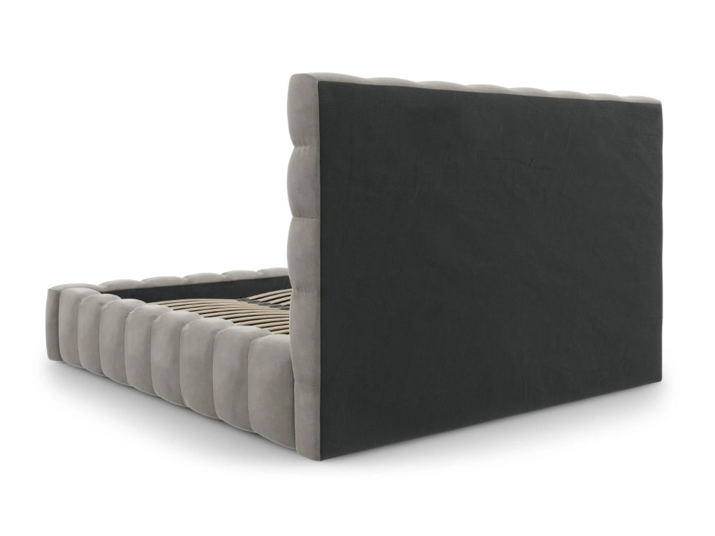 Cosmopolitan Design - Letto a cassettone con testiera "Bali" 180x200cm in velluto grigio chiaro 
