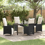 Set da Pranzo da Giardino 5 Pezzi con Cuscini Neri in Rattan Sintetico.