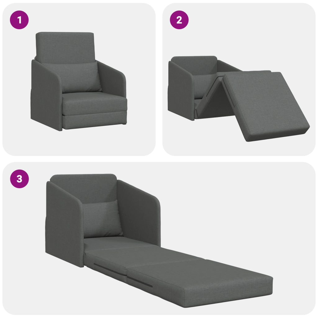 Divano Letto Pieghevole 2-in-1 Grigio Scuro 65x80x83 cm Tessuto