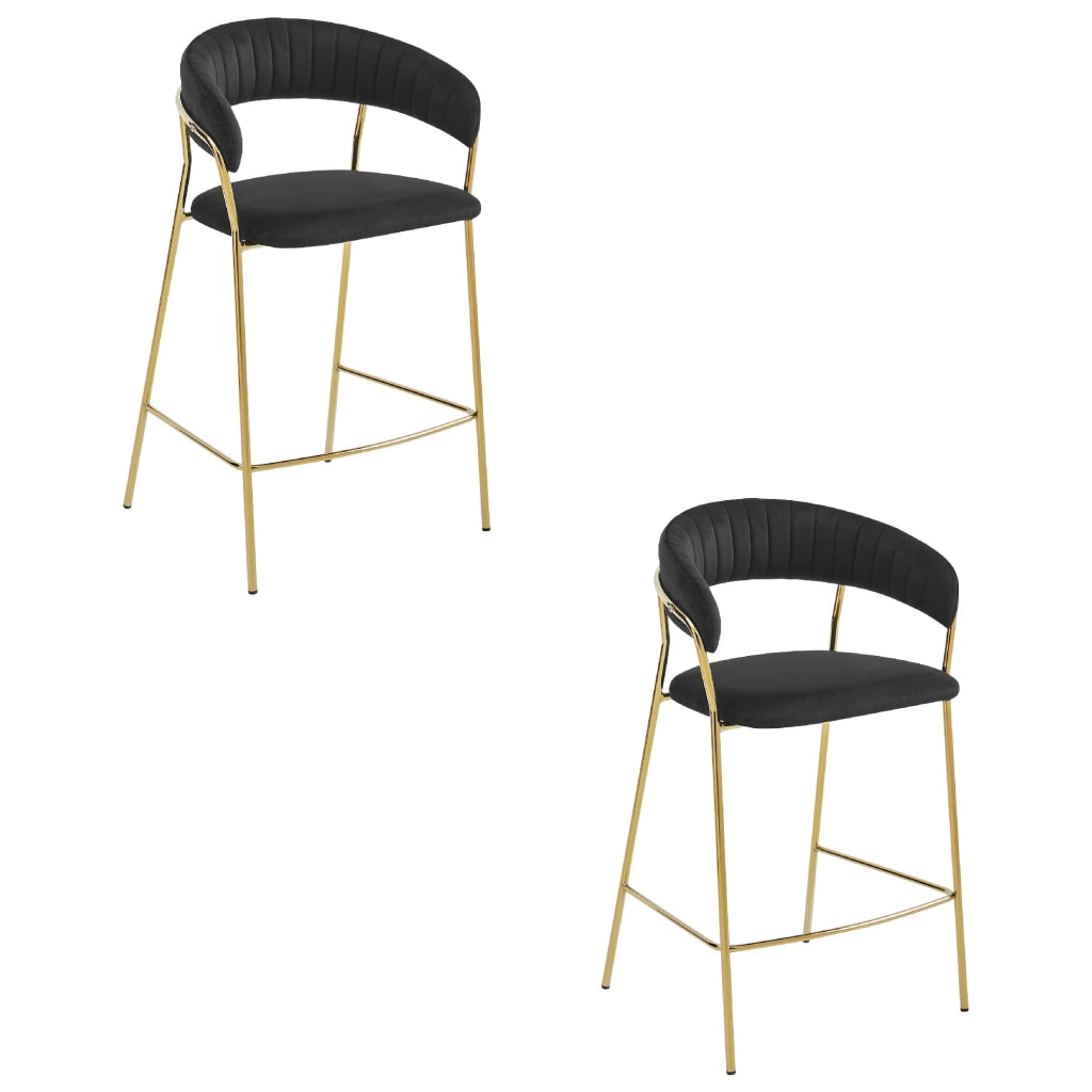 Valora BADIA SGABELLO Velluto Nero Gambe Oro per Cucina x2