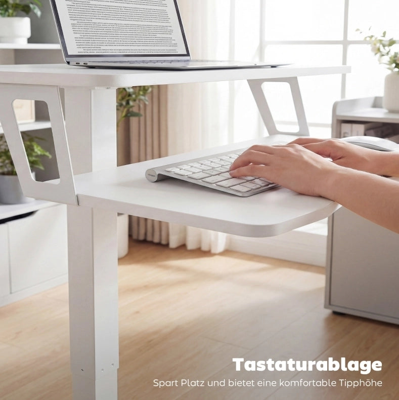 Scrivania sit-stand 65x60 cm bianca， altezza regolabile， con ruote