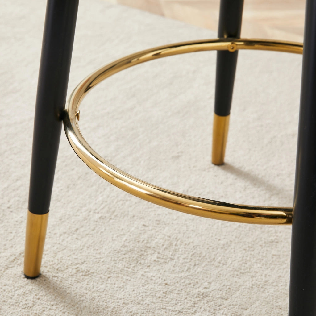 Sgabello da bar girevole 360° con schienale traforato e seduta in PU, struttura in metallo, moderno nero e oro