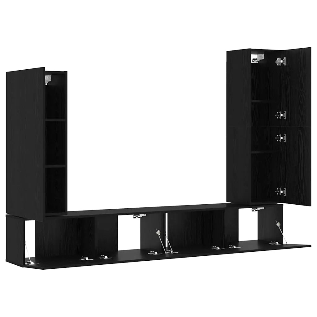 Set mobile TV 4 pz-Set di 4 Credenza per TV Rovere Nero Legno multistrato 836318