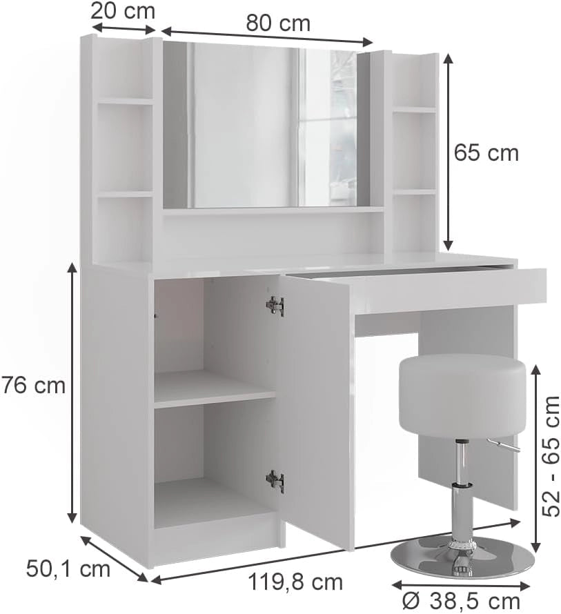 Tavolo da toeletta Sherry, Bianco/bianco lucido, 119.8 cm 5 parti