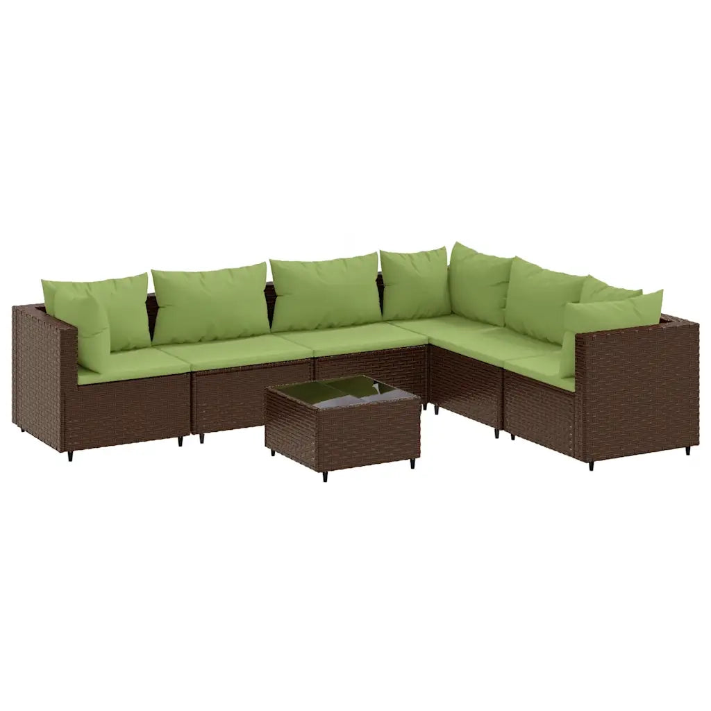 Set Divani da Giardino 7 pz con Cuscini in Polyrattan Marrone