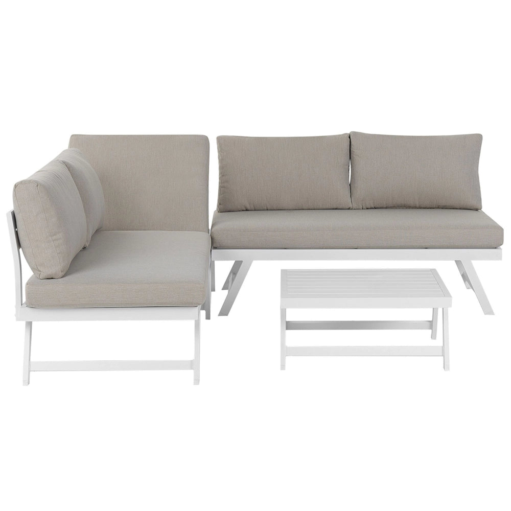 Set Divani Da Giardino 5 Posti tortora e bianco Struttura Bianca Sedili Regolabili Tavolino Design Moderno
